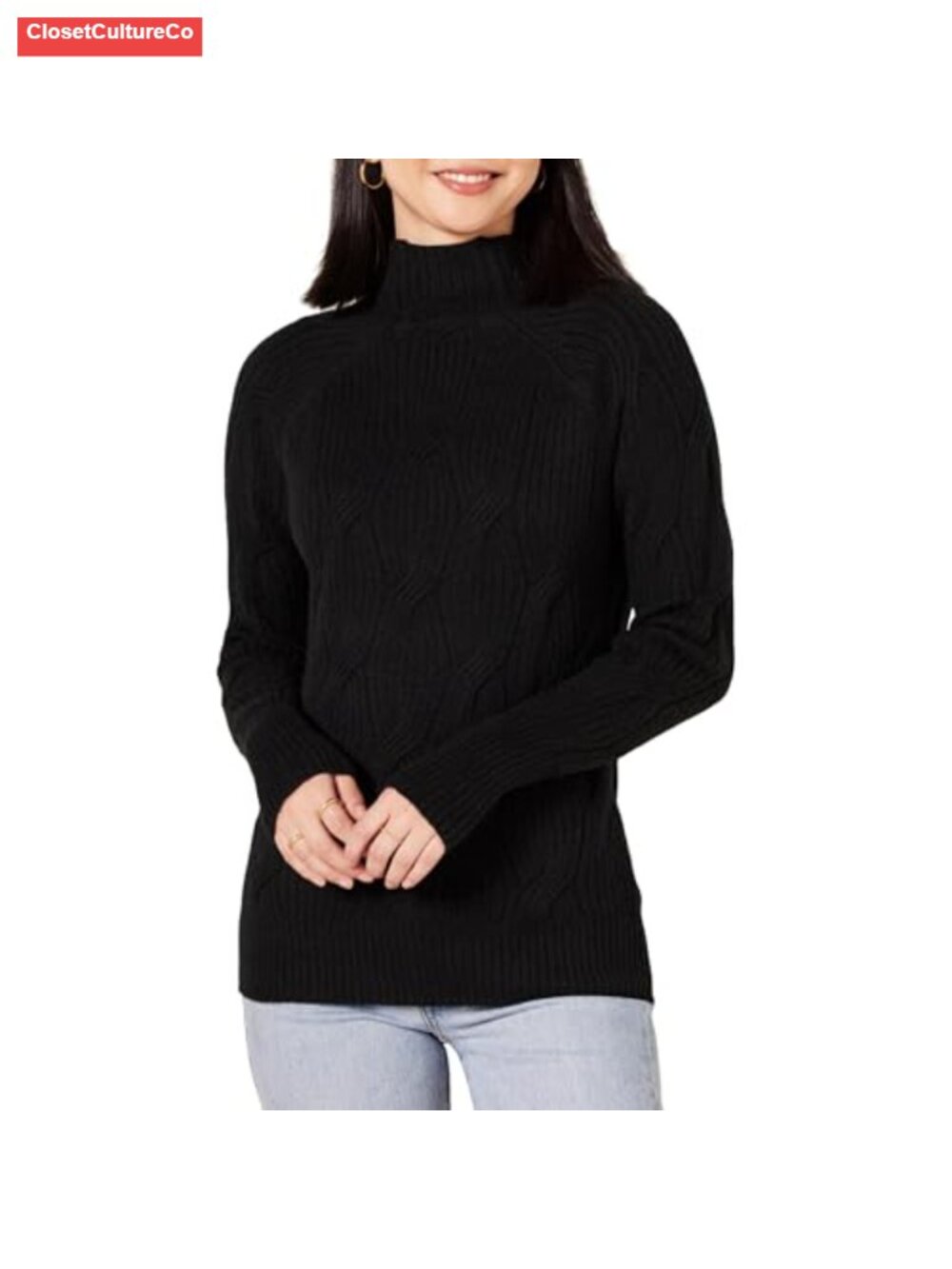 Women's Cable Knit Funnel Neck Sweater Long Sleeve Pullover